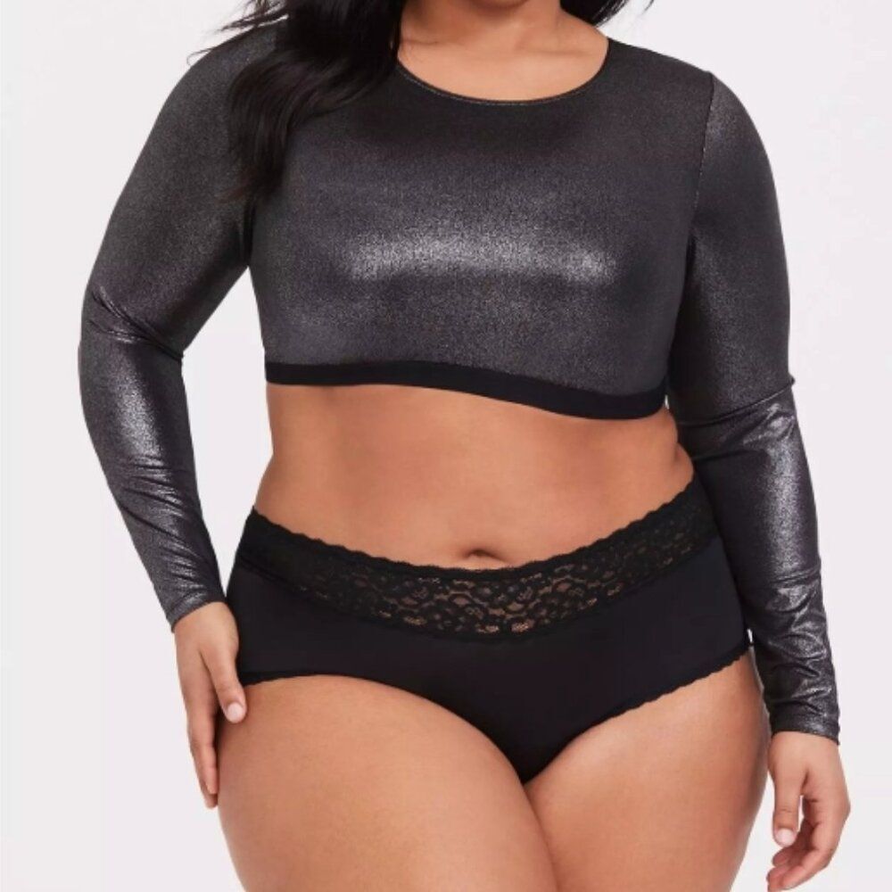 Torrid Curve Black Shimmer Mesh Long Sleeve Under-It-All Night Out Crop Top